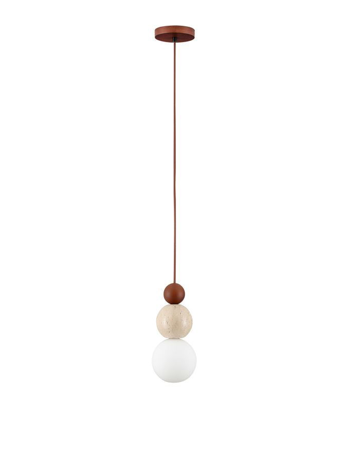HUL Yellow Travertine,Wood & Opal Glass Pendant - ID 14116