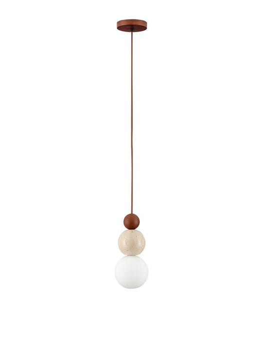 HUL Yellow Travertine,Wood & Opal Glass Pendant - ID 14116