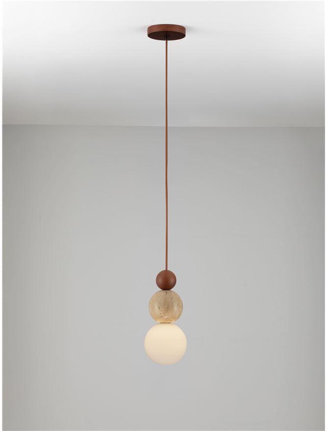 HUL Yellow Travertine,Wood & Opal Glass Pendant - ID 14116
