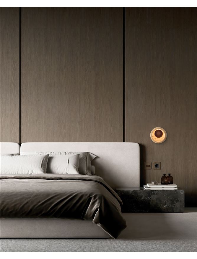 TAV Yellow Travertine & Wood Offset Wall Light - ID 14109