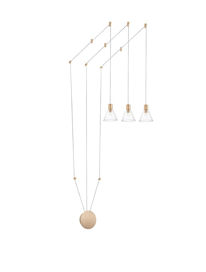 MAR Gold Aluminium & Clear Glass Tripple String Pendant - ID 10150