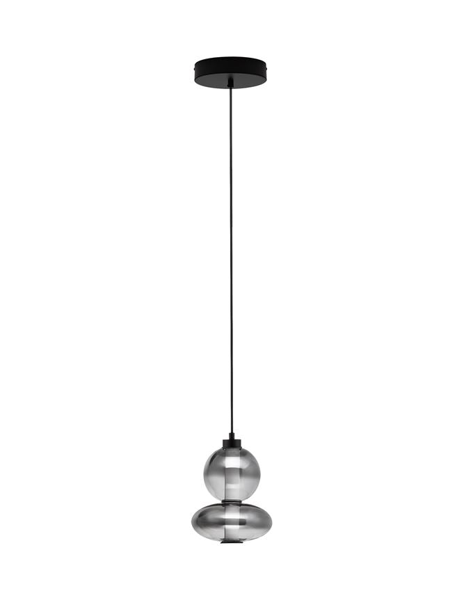 BAL Matt Black Metal & Smoky Grey Glass Globule Pendant Small - ID 14159