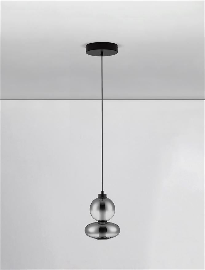 BAL Matt Black Metal & Smoky Grey Glass Globule Pendant Small - ID 14159