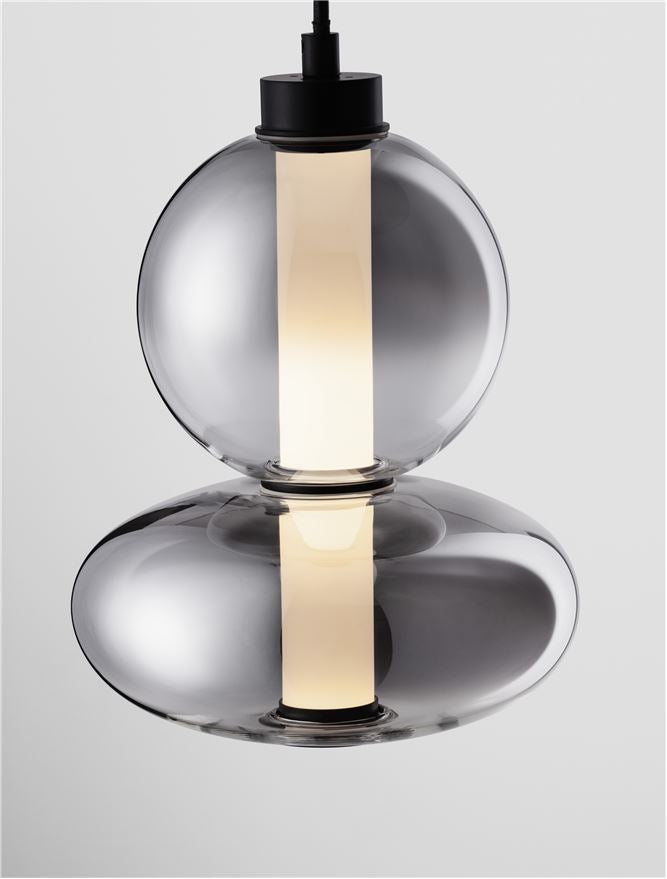 BAL Matt Black Metal & Smoky Grey Glass Globule Pendant Small - ID 14159