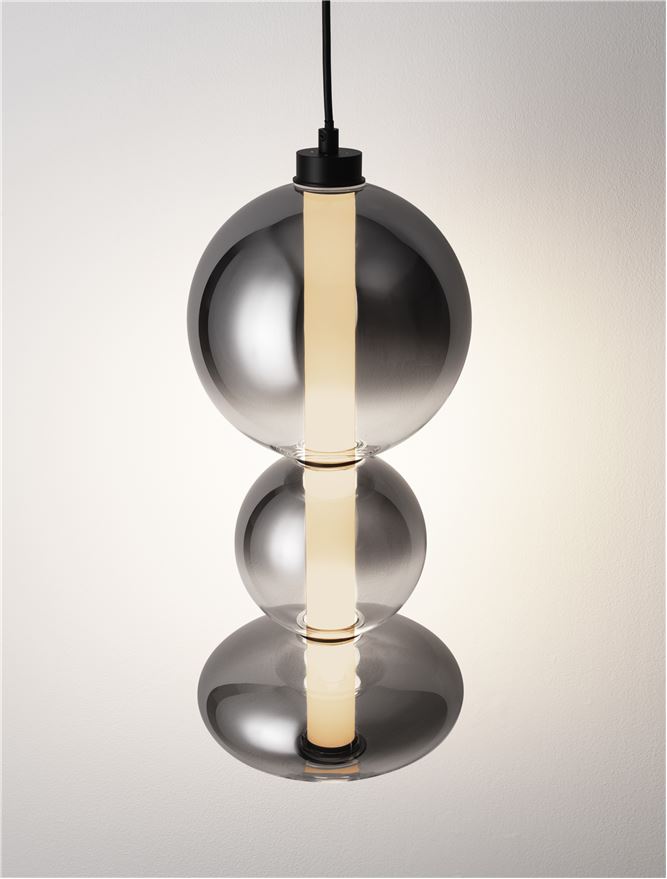 BAL Matt Black Metal & Smoky Grey Glass Globule Pendant Medium - ID 14160
