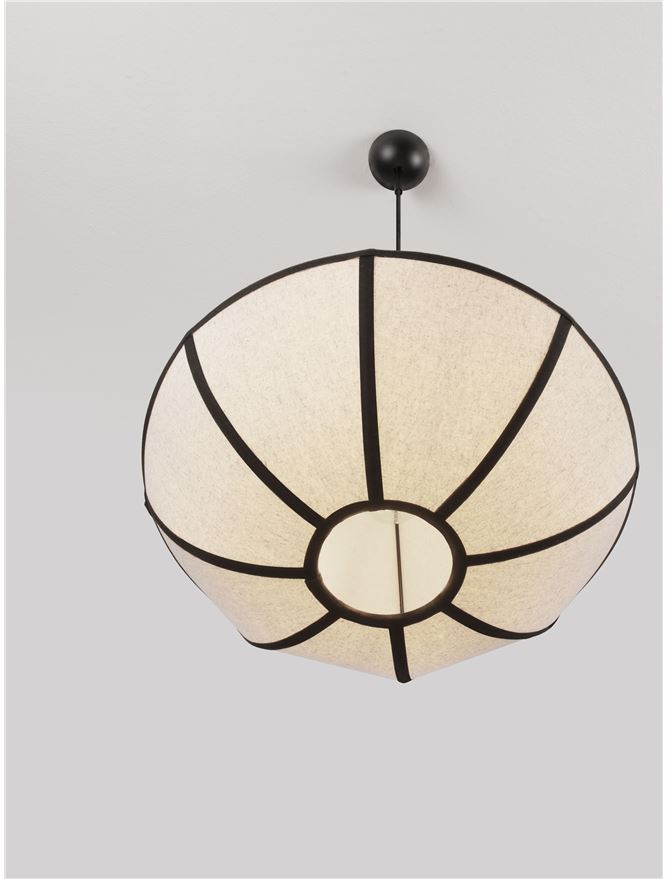 BRE Natural Linen & Black Metal Small Pendant - ID 14540