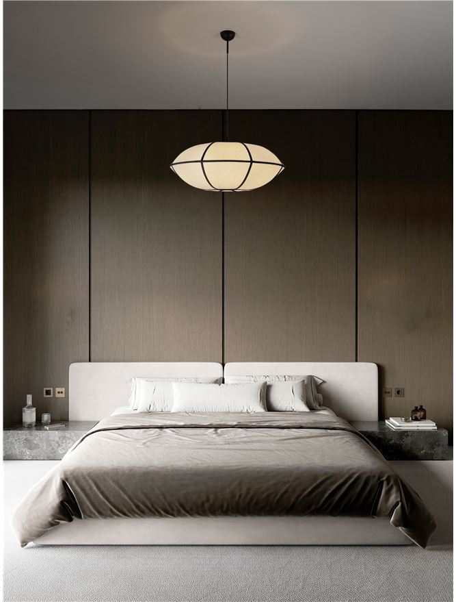 BRE Natural Linen & Black Metal Large Pendant - ID 14539
