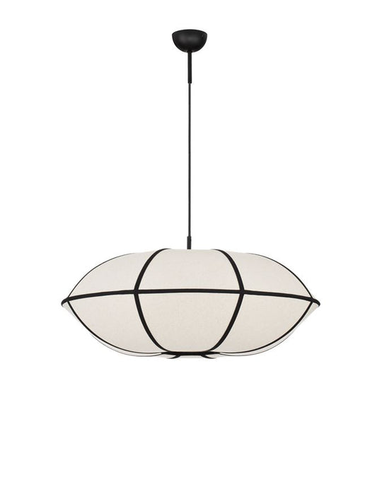 BRE Natural Linen & Black Metal Large Pendant - ID 14539