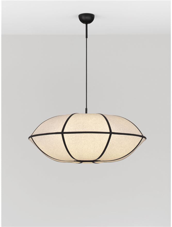 BRE Natural Linen & Black Metal Large Pendant - ID 14539