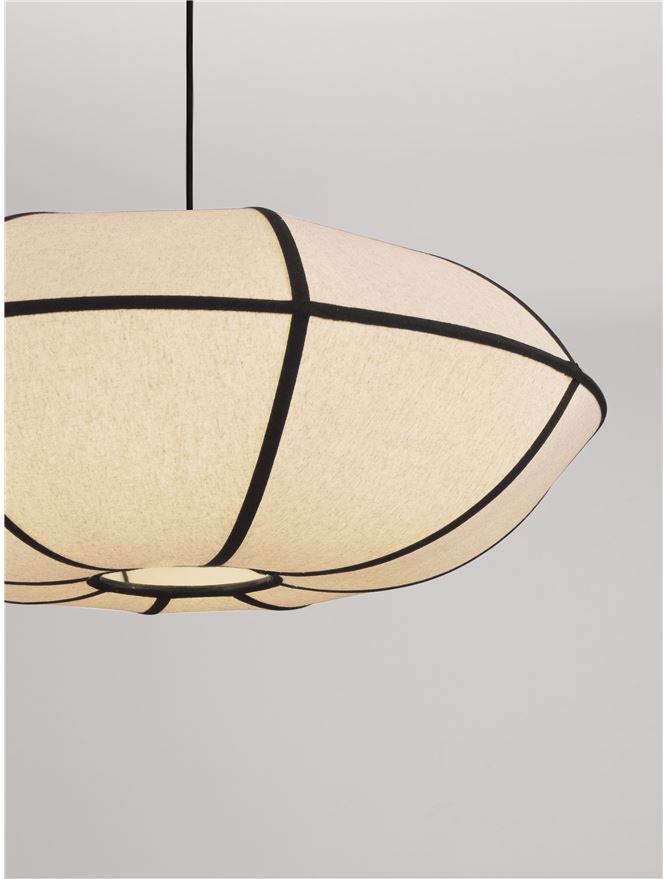 BRE Natural Linen & Black Metal Large Pendant - ID 14539