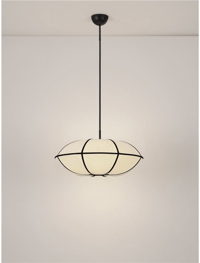 BRE Natural Linen & Black Metal Large Pendant - ID 14539