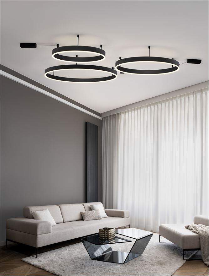 MOT Dimmable Sandy Black Aluminium & Acrylic Ring Semi Flush Large - ID 12539
