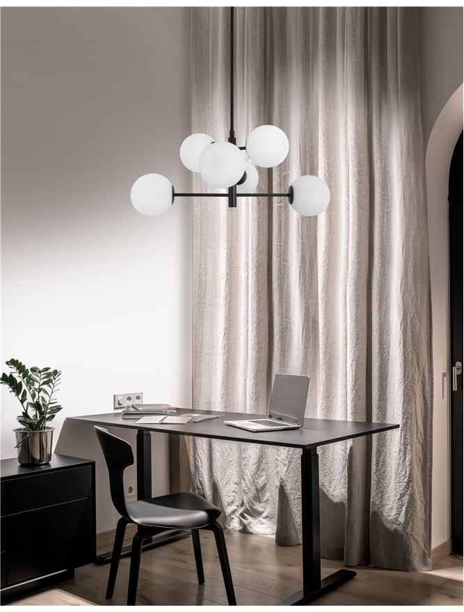 IMP Black Metal & Opal Orb 6 Light Ceiling Light - ID 10653