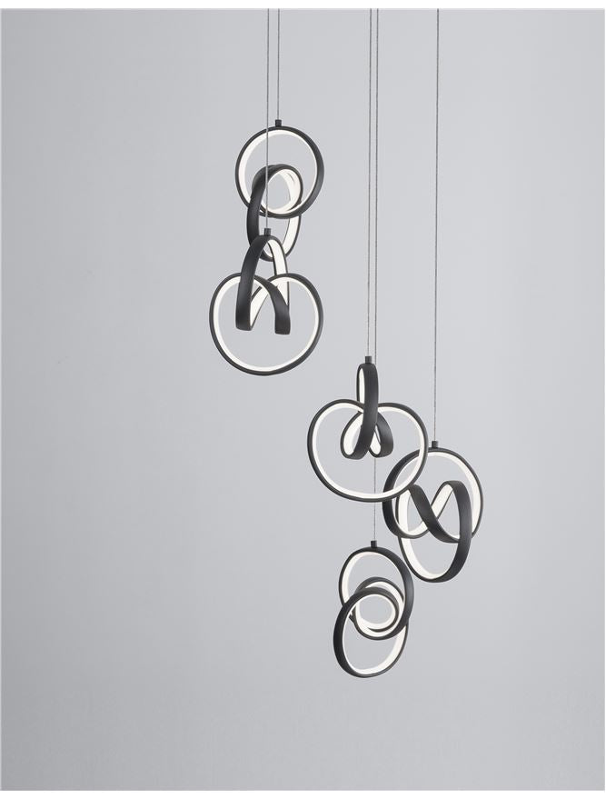 RIN Black Aluminium & Acrylic Knot Swirl Five Drop Cluster Pendant - ID 10456