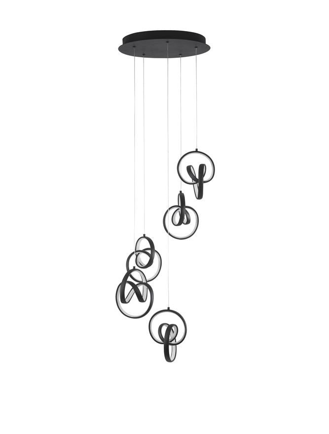 RIN Black Aluminium & Acrylic Knot Swirl Five Drop Cluster Pendant - ID 10456