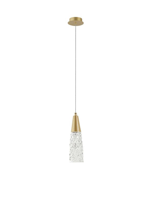 KOV Clear Structured Glass & Brushed Gold Steel Single Pendant - ID 10550