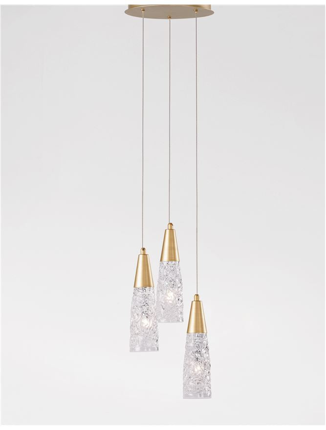 KOV Clear Structured Glass & Brushed Gold Multi Drop Pendant - ID 10551
