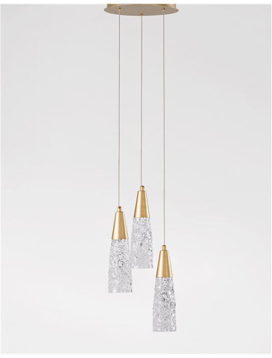 KOV Clear Structured Glass & Brushed Gold Multi Drop Pendant - ID 10551