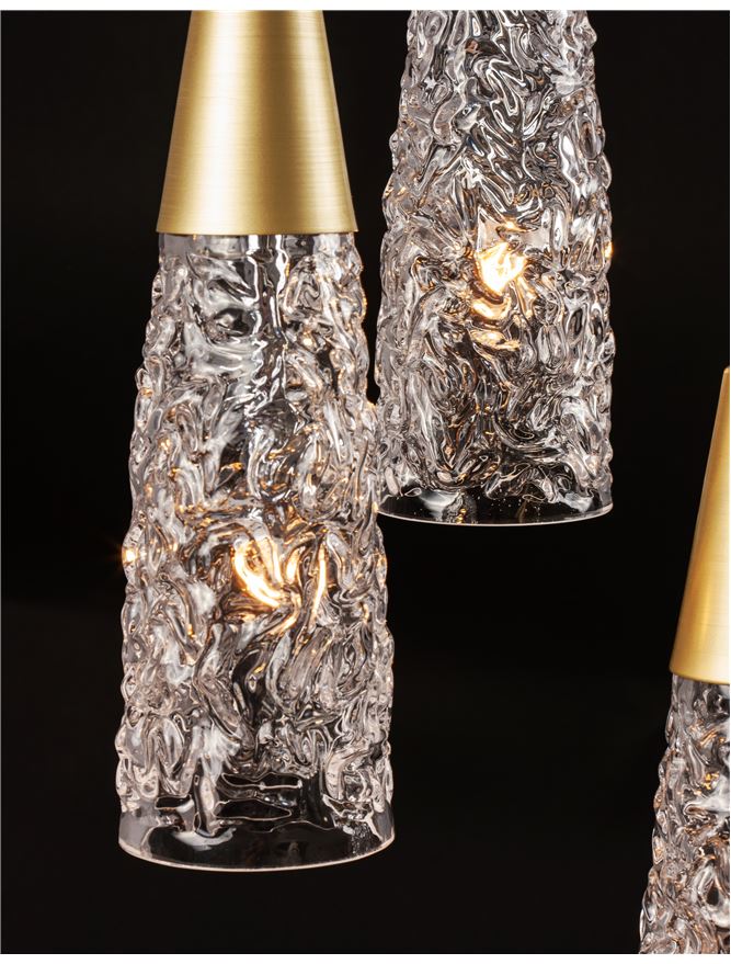 KOV Clear Structured Glass & Brushed Gold Multi Drop Pendant - ID 10551