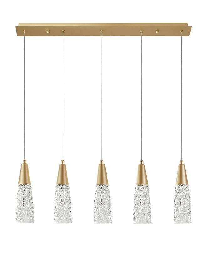 KOV Clear Structured Glass & Brushed Gold Linear Bar Pendant - ID 10553