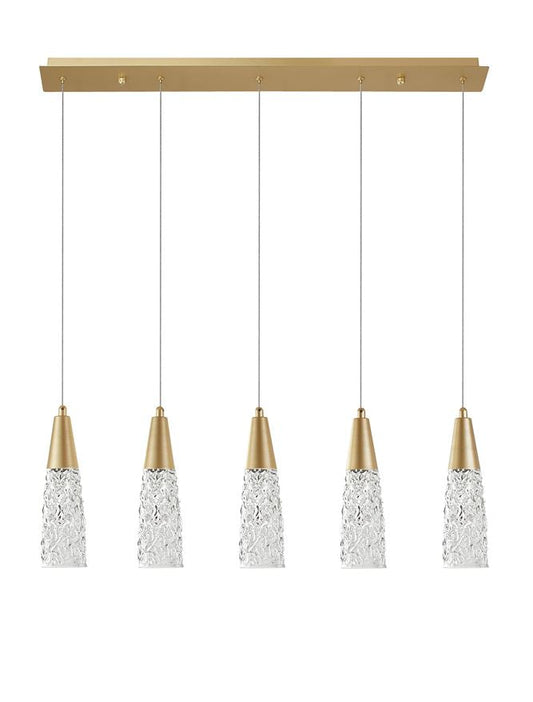 KOV Clear Structured Glass & Brushed Gold Linear Bar Pendant - ID 10553