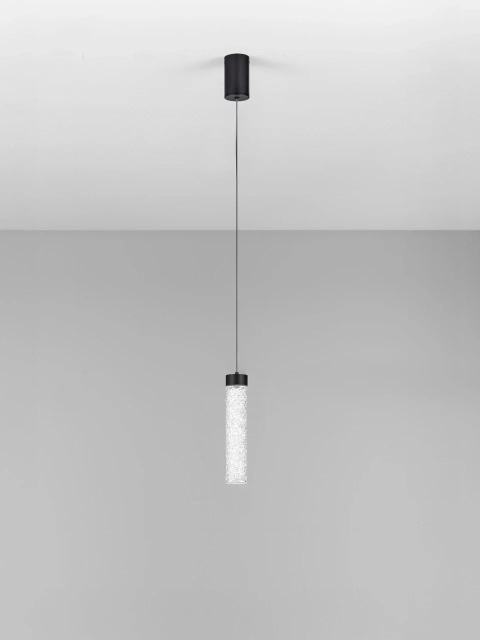LON Matt Black & Clear Textured Glass LED Pendant - ID 15115