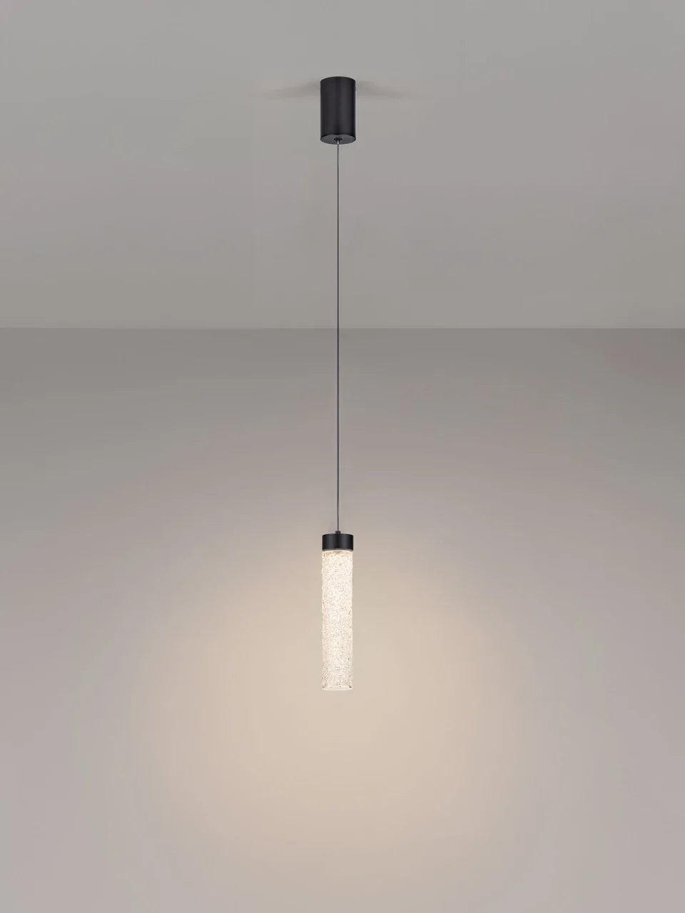 LON Matt Black & Clear Textured Glass LED Pendant - ID 15115