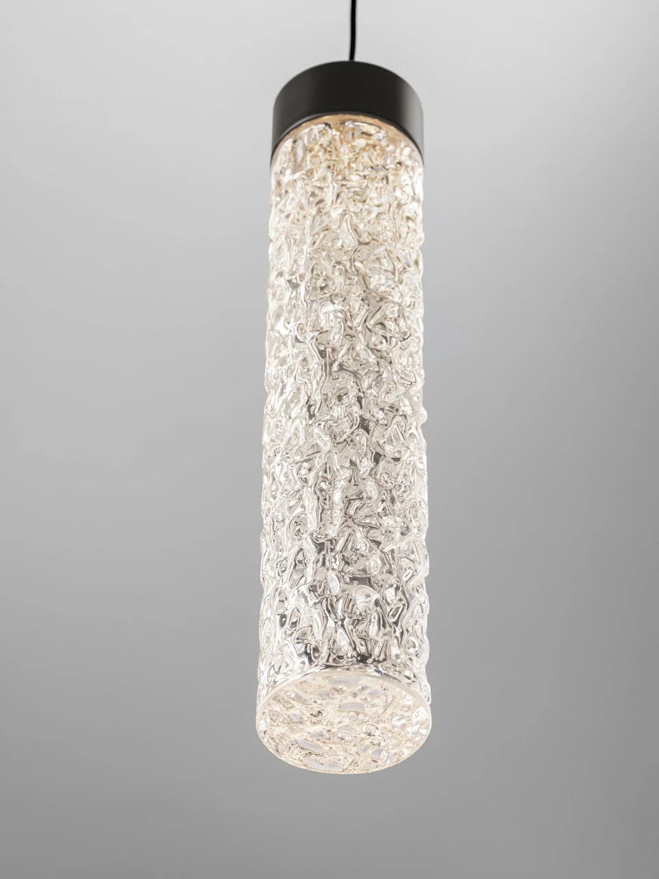 LON Matt Black & Clear Textured Glass LED Pendant - ID 15115