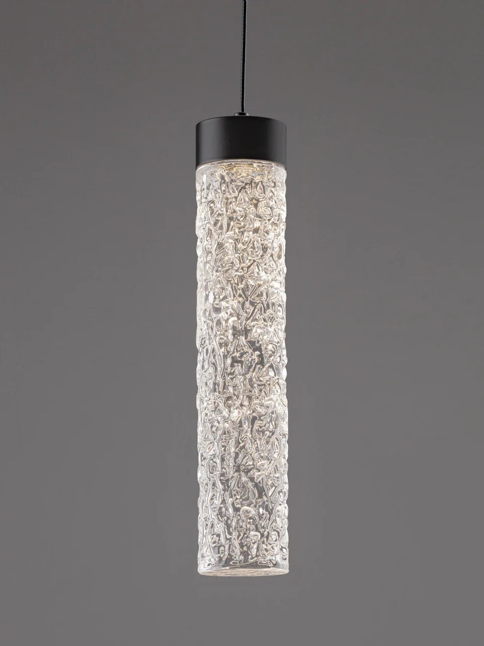 LON Matt Black & Clear Textured Glass LED Pendant - ID 15115