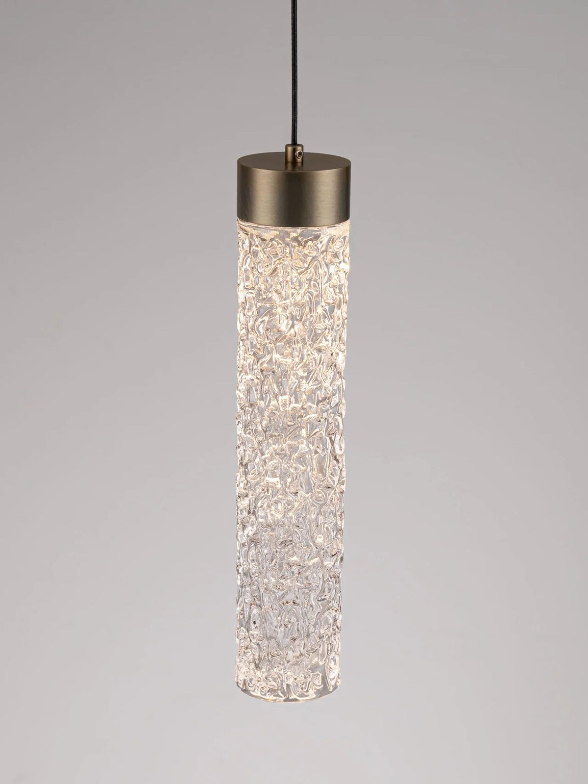 LON Antique Brass & Clear Textured Glass LED Pendant - ID 15117