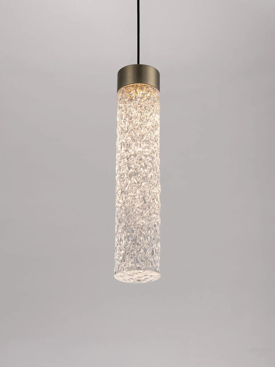 LON Antique Brass & Clear Textured Glass LED Pendant - ID 15117