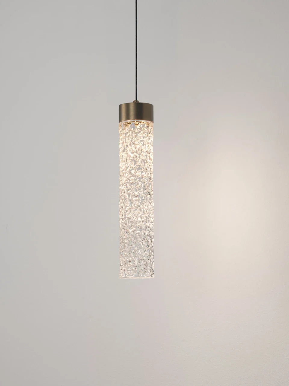 LON Antique Brass & Clear Textured Glass LED Pendant - ID 15117