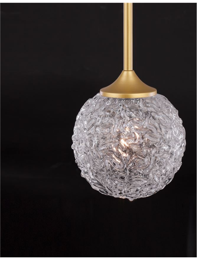 MIRA Clear Structured Glass & Brass Gold Steel Small Single  Pendant - ID 10545