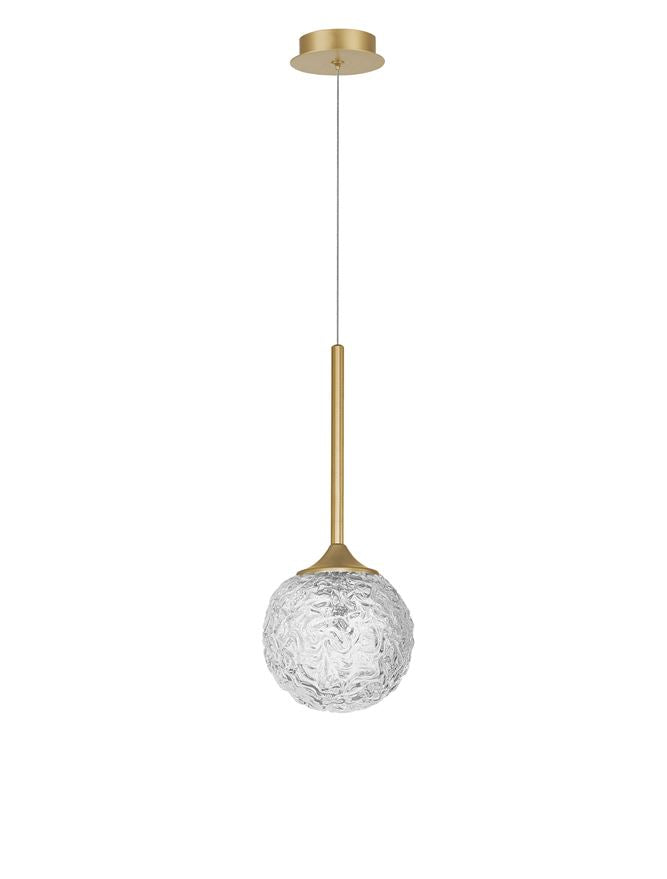 MIRA Clear Structured Glass & Brass Gold Steel Small Single  Pendant - ID 10545