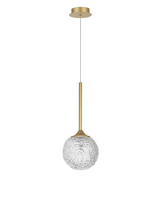 MIRA Clear Structured Glass & Brass Gold Steel Small Single  Pendant - ID 10545