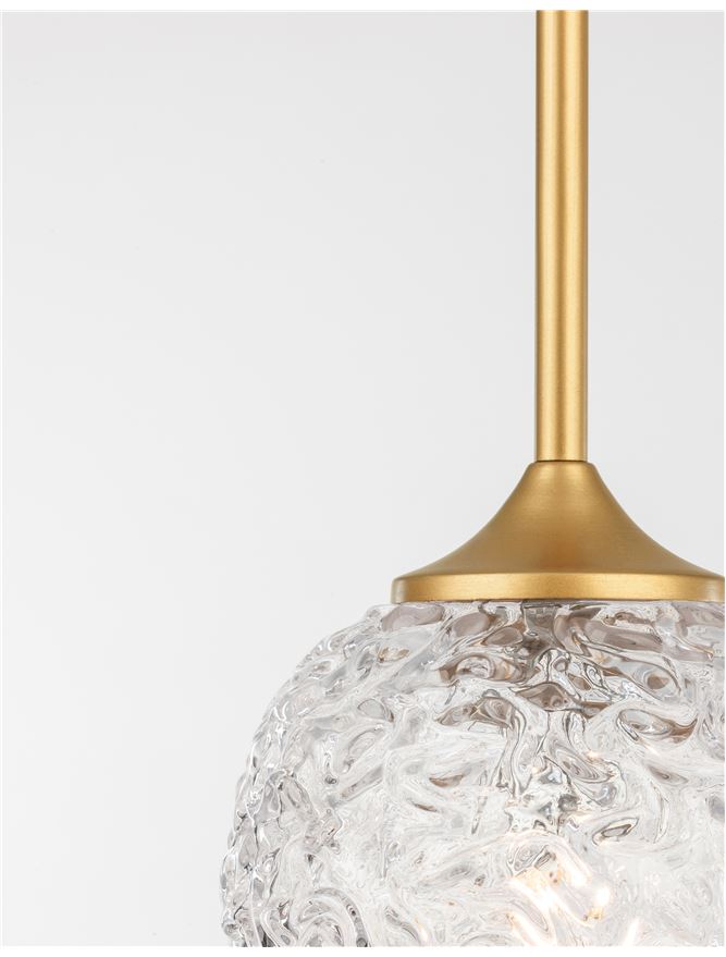 MIRA Clear Structured Glass & Brass Gold Steel Small Single  Pendant - ID 10545