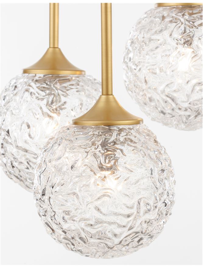 MIRA Clear Structured Glass & Brass Gold Steel 3 Light Multi Pendant - ID 10548