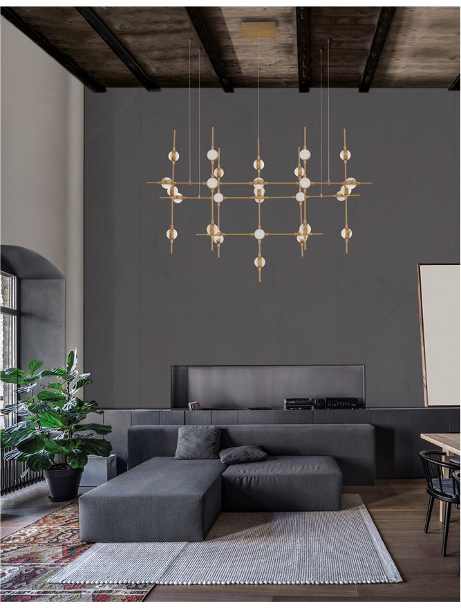 ATO Gold Metal & Acrylic 30 Lamp Molecule Pendant With Remote Control - ID 10079
