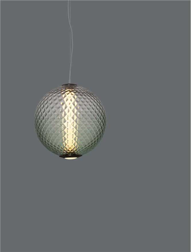 AOR Textured Green Gradient Glass and Brushed Grey Metal Sphere Pendant - ID 14125
