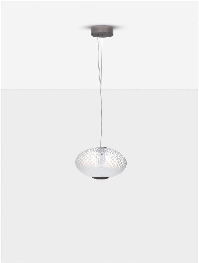 AOR Textured Opal Glass and Brushed Grey Metal Squash Pendant - ID 14120