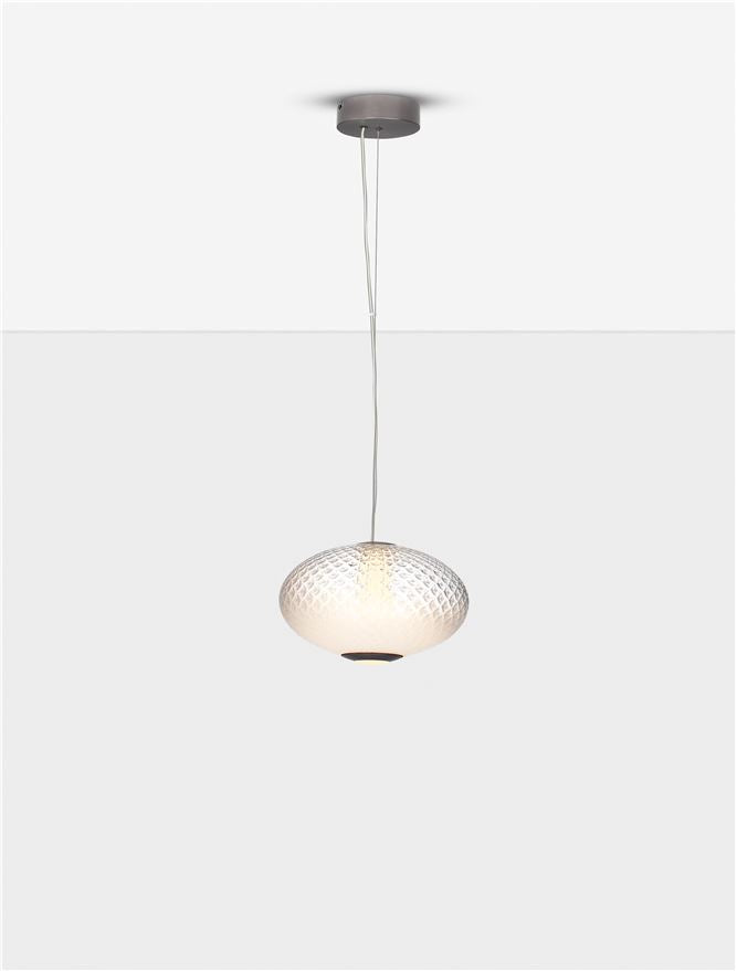 AOR Textured Opal Glass and Brushed Grey Metal Squash Pendant - ID 14120