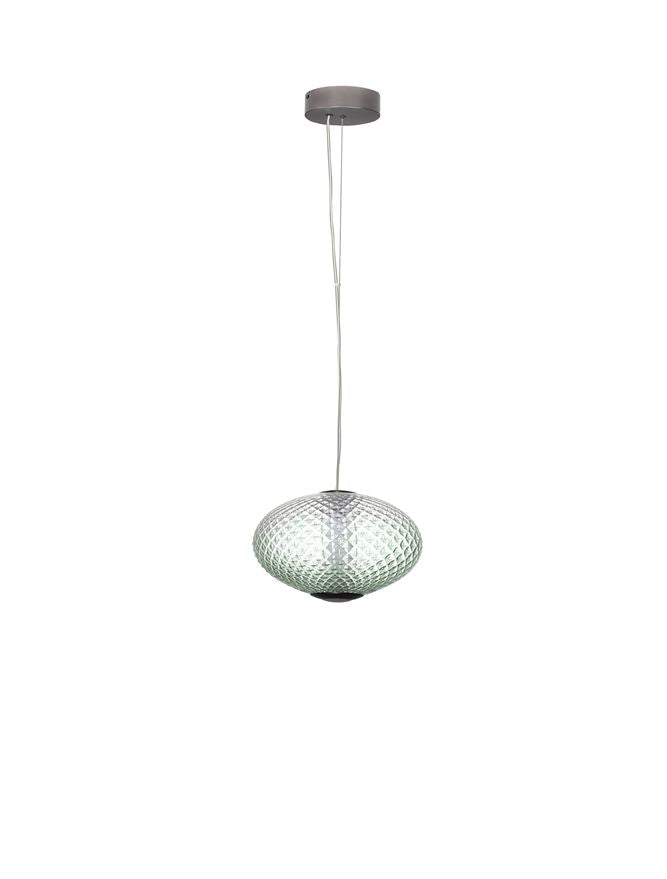 AOR Textured Green Gradient Glass and Brushed Grey Metal Squash Pendant - ID 14122