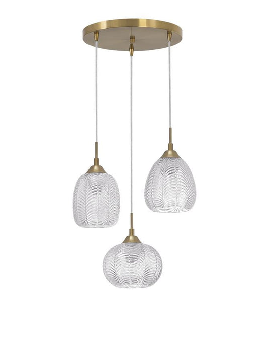 VAR Clear Waved Glass & Satin Gold Metal 3 Light Multi Pendant - ID 10034