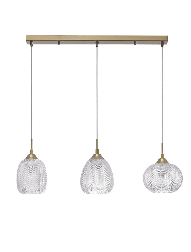 VAR Clear Waved Glass & Satin Gold Metal 3 Light Linear Bar Pendant - ID 10035