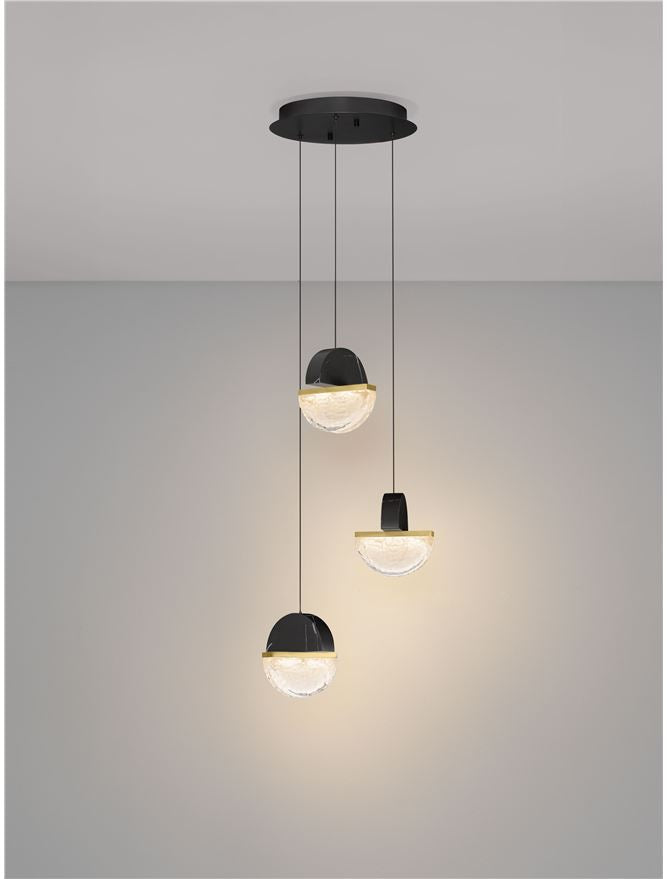 DOR Faux Black Marble & Cloud Glass 3 Light Multi Pendant - ID 14147