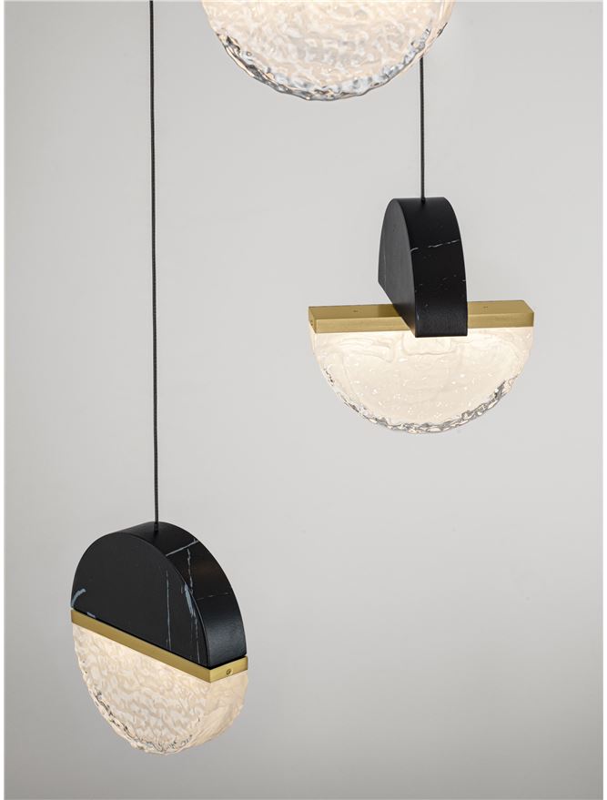 DOR Faux Black Marble & Cloud Glass 3 Light Multi Pendant - ID 14147