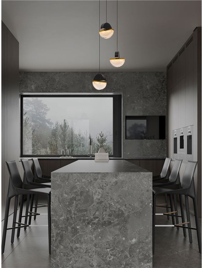 DOR Faux Black Marble & Cloud Glass 3 Light Multi Pendant - ID 14147