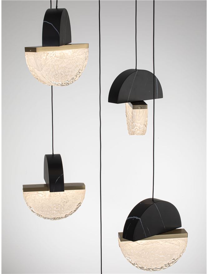 DOR Faux Black Marble & Cloud Glass 5 Light Multi Pendant - ID 14149