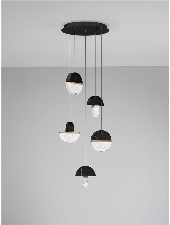 DOR Faux Black Marble & Cloud Glass 5 Light Multi Pendant - ID 14149