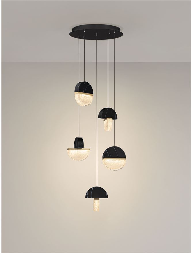 DOR Faux Black Marble & Cloud Glass 5 Light Multi Pendant - ID 14149